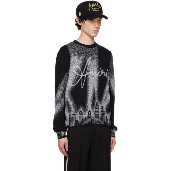 Amiri Spotlight Crewneck in Black Medium New Mens Wool Knit Sweater - Picture 11 of 15